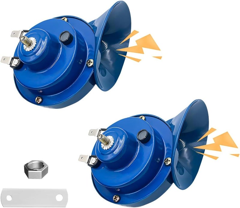 FSTURIOS 2PCS 300DB Super Loud Train Horns, 12V Waterproof Air Electric Snail Horn Replacement Kit, Universal Durable Raging Sound Air Horns for Car, Motorcycle, Truck, Marine Boat (Blue) - Image 1